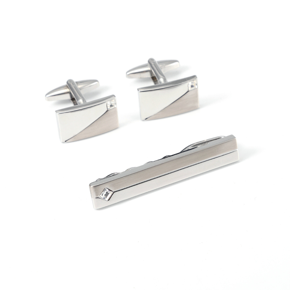 Cufflinks Silver Set - Proste geometryczne spinki do mankietów i