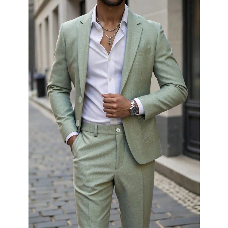 Men Formal Wear For Dinner - Męski garnitur w jednolitym kolorze, dopasowany