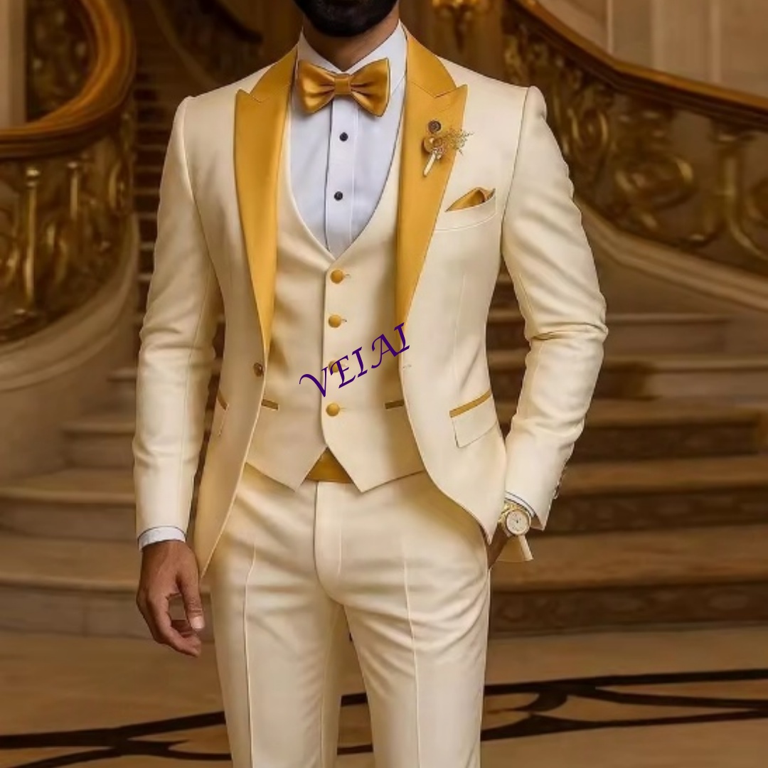 Men'S Formal Attire - Złoty Kołnierz na Zamówienie, Garnitur Męski