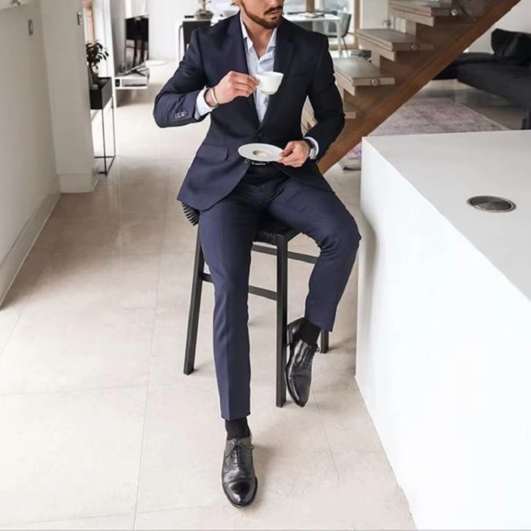 Men Formal Wear For Dinner - Granatowy dwuczęściowy męski smoking dla drużbów,