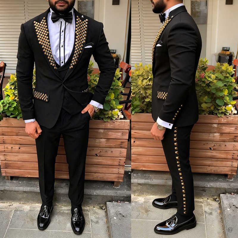 Men Formal Wear Modern - Nowoczesne smokingi męskie z koralikami, klapy