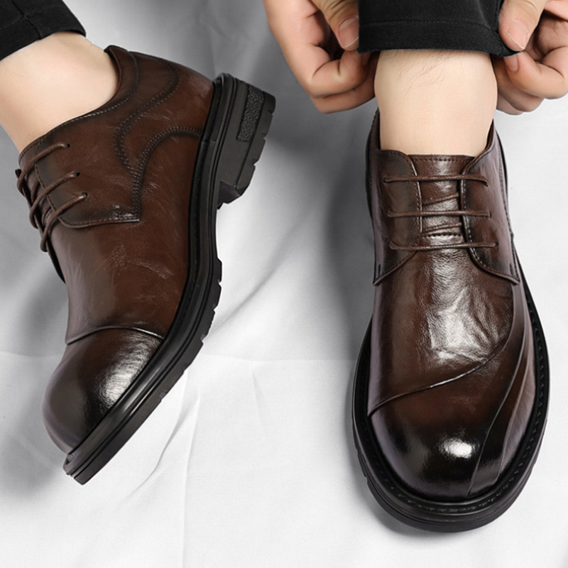 Brązowe, postarzane, skórzane, – Men Formal Wear Wedding recenzja i cena
