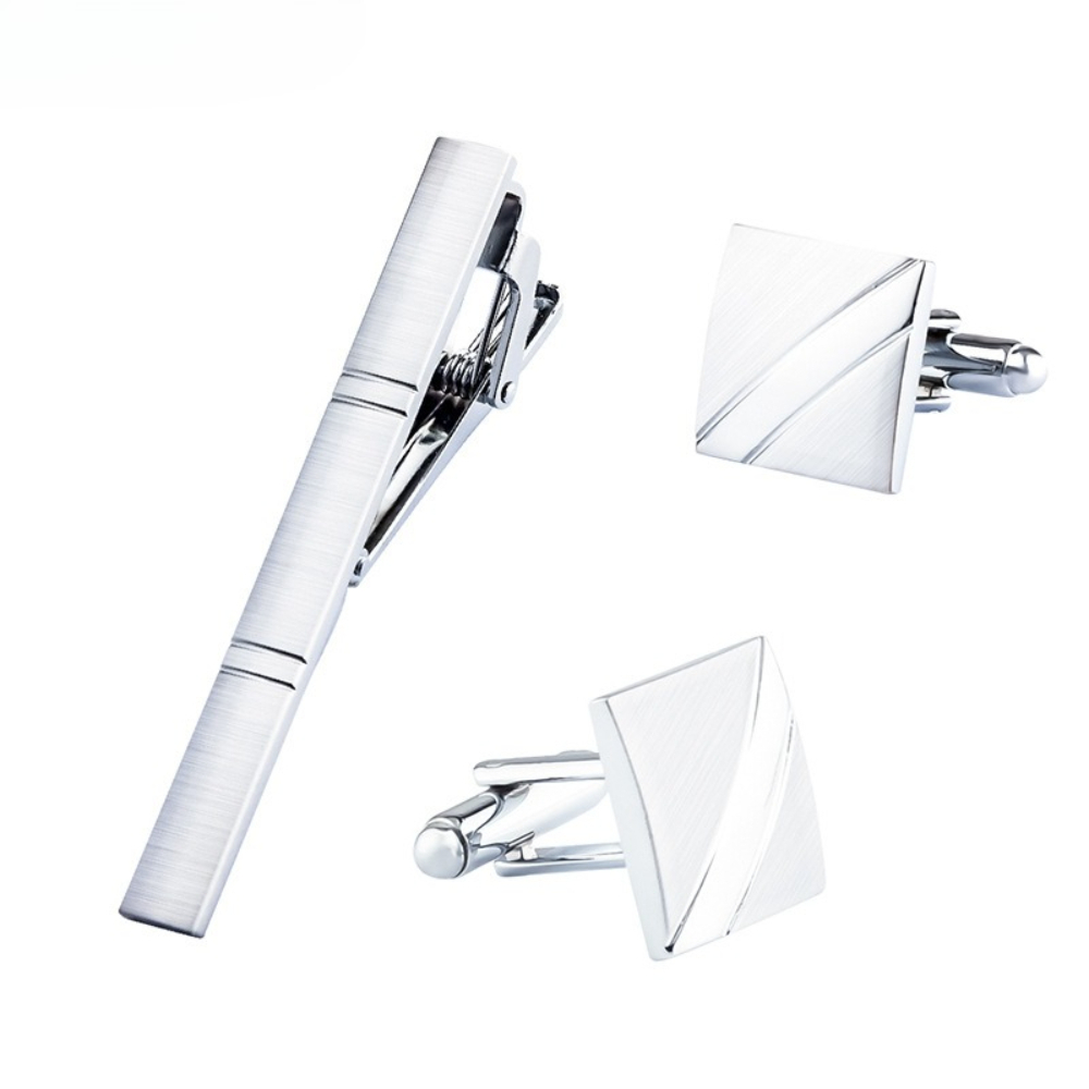Zestaw Męski Nowy Srebrny Kwad – Cufflinks Silver Set recenzja i cena