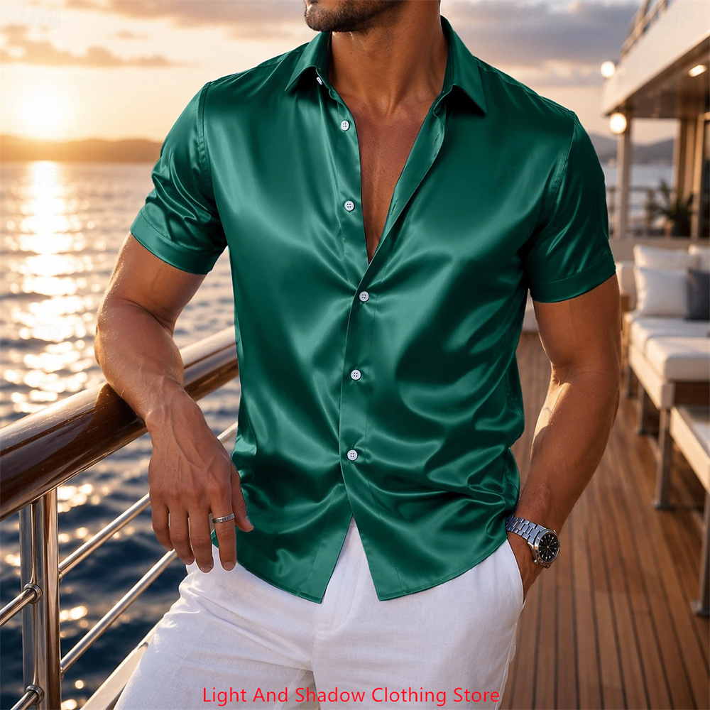 Męska satynowa koszula z krótk – Men Formal Party Wear Dress recenzja i cena